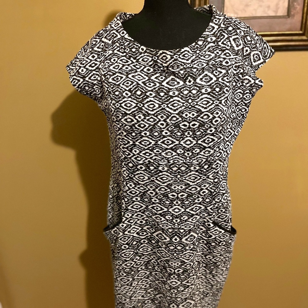 Sharagano Black and White Dress with Front Pockets (on Thigh)